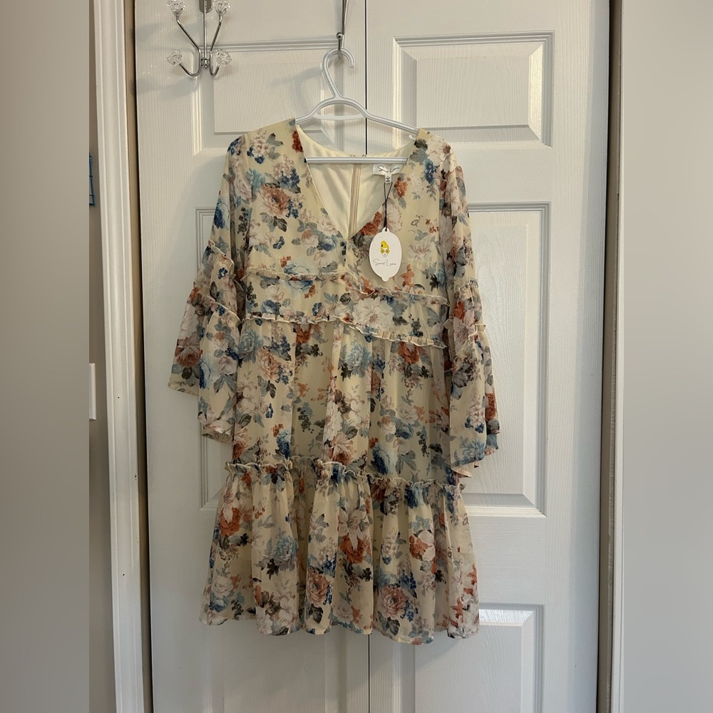Sweet Lemon Floral Dress with Ruffle Sleeves